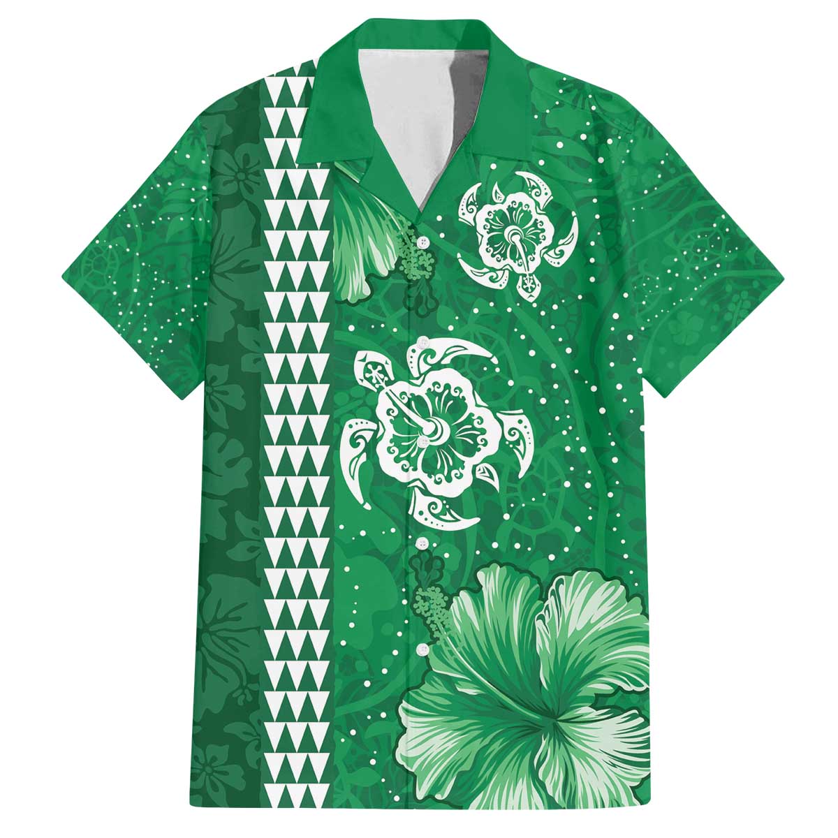Green Hibiscus Turle Family Matching Off The Shoulder Long Sleeve Dress and Hawaiian Shirt Hawaiian Style Tribal Tapa Pattern