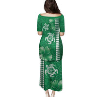 Green Hibiscus Turle Family Matching Puletasi and Hawaiian Shirt Hawaiian Style Tribal Tapa Pattern