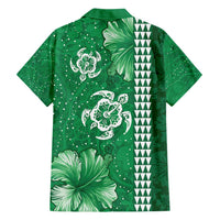 Green Hibiscus Turle Family Matching Summer Maxi Dress and Hawaiian Shirt Hawaiian Style Tribal Tapa Pattern