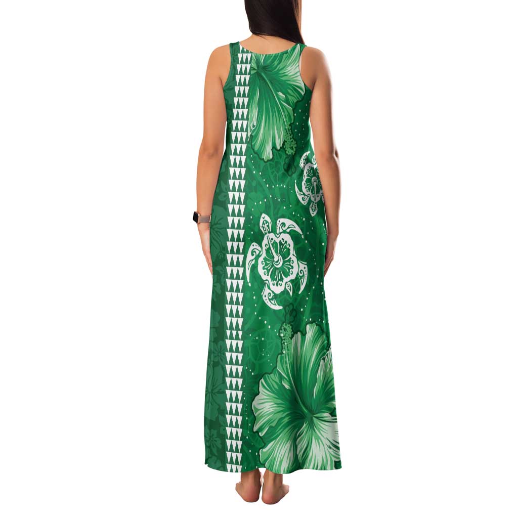 Green Hibiscus Turle Family Matching Tank Maxi Dress and Hawaiian Shirt Hawaiian Style Tribal Tapa Pattern