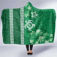 Green Hibiscus Turle Hooded Blanket Hawaiian Style Tribal Tapa Pattern