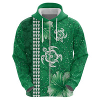 Green Hibiscus Turle Hoodie Hawaiian Style Tribal Tapa Pattern