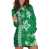 Green Hibiscus Turle Hoodie Dress Hawaiian Style Tribal Tapa Pattern