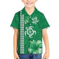 Green Hibiscus Turle Kid Hawaiian Shirt Hawaiian Style Tribal Tapa Pattern