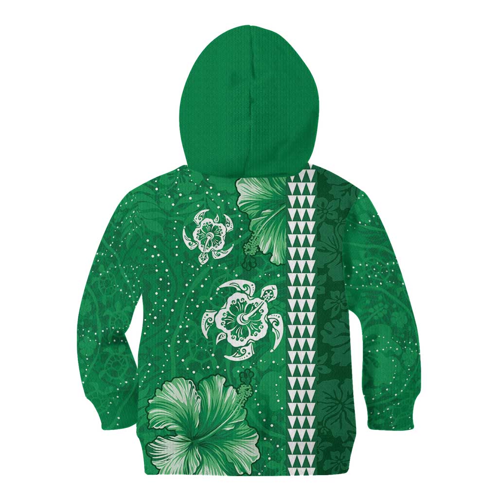 Green Hibiscus Turle Kid Hoodie Hawaiian Style Tribal Tapa Pattern