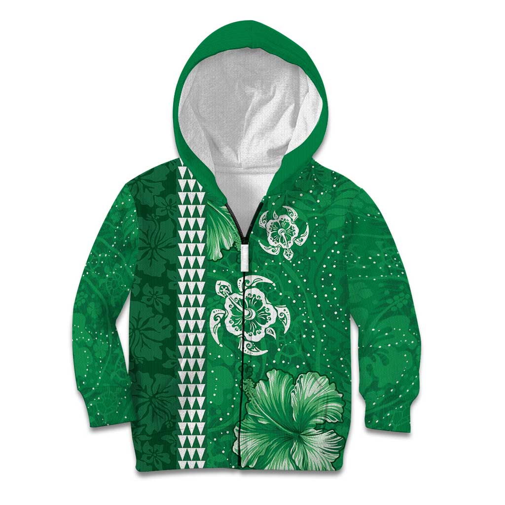 Green Hibiscus Turle Kid Hoodie Hawaiian Style Tribal Tapa Pattern