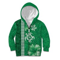 Green Hibiscus Turle Kid Hoodie Hawaiian Style Tribal Tapa Pattern