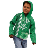 Green Hibiscus Turle Kid Hoodie Hawaiian Style Tribal Tapa Pattern