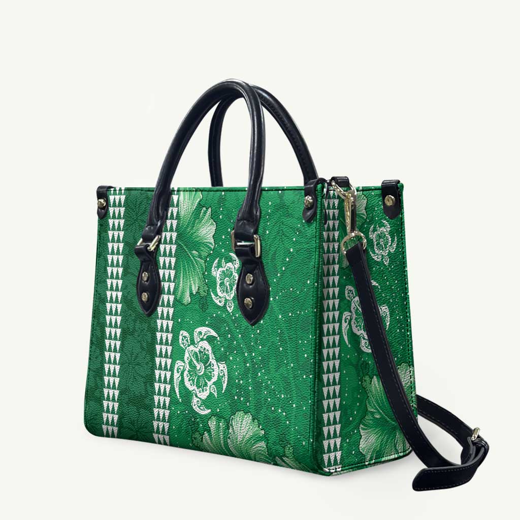Green Hibiscus Turle Leather Bag Hawaiian Style Tribal Tapa Pattern - Polynesian Pride