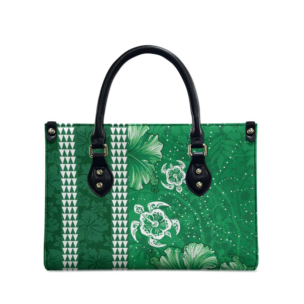 Green Hibiscus Turle Leather Bag Hawaiian Style Tribal Tapa Pattern - Polynesian Pride