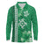 Green Hibiscus Turle Long Sleeve Polo Shirt Hawaiian Style Tribal Tapa Pattern