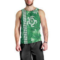 Green Hibiscus Turle Men Tank Top Hawaiian Style Tribal Tapa Pattern