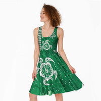 Green Hibiscus Turle Midi Dress Hawaiian Style Tribal Tapa Pattern - Polynesian Pride