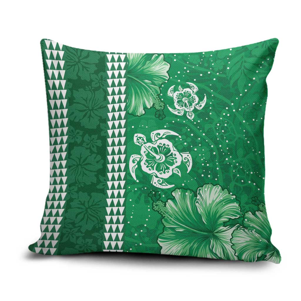 Green Hibiscus Turle Pillow Cover Hawaiian Style Tribal Tapa Pattern - Polynesian Pride