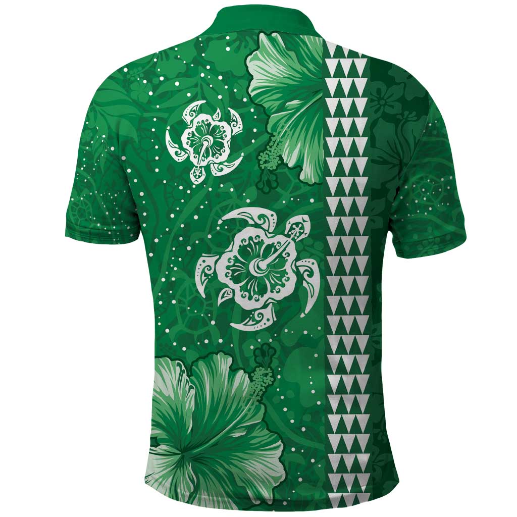 Green Hibiscus Turle Polo Shirt Hawaiian Style Tribal Tapa Pattern