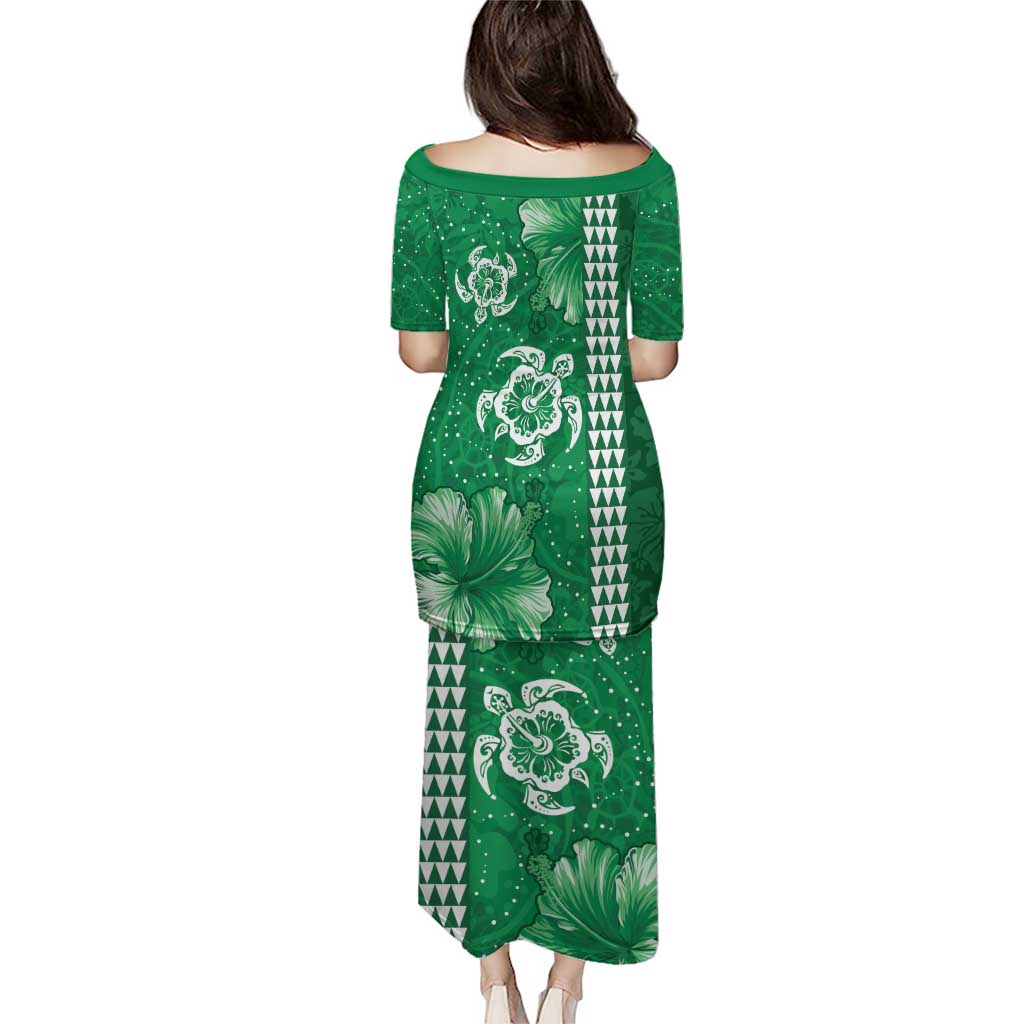 Green Hibiscus Turle Puletasi Hawaiian Style Tribal Tapa Pattern