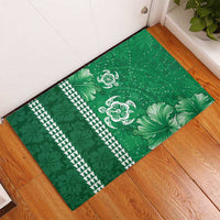 Green Hibiscus Turle Rubber Doormat Hawaiian Style Tribal Tapa Pattern