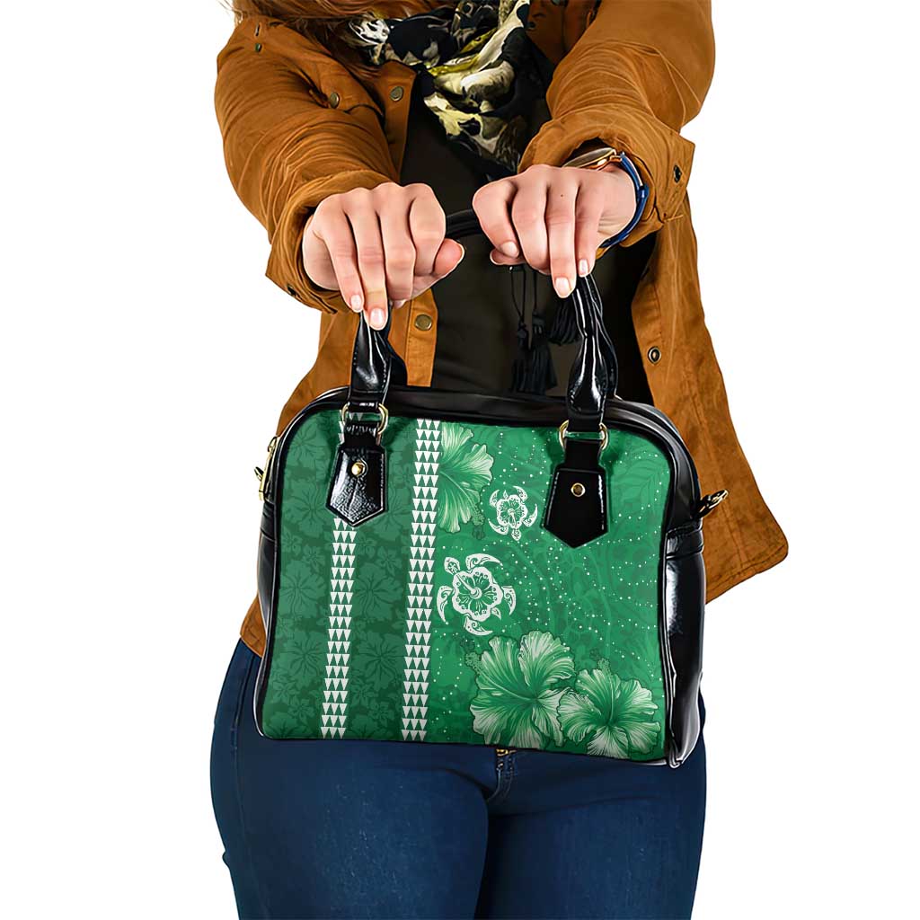 Green Hibiscus Turle Shoulder Handbag Hawaiian Style Tribal Tapa Pattern LT9 One Size Green - Polynesian Pride