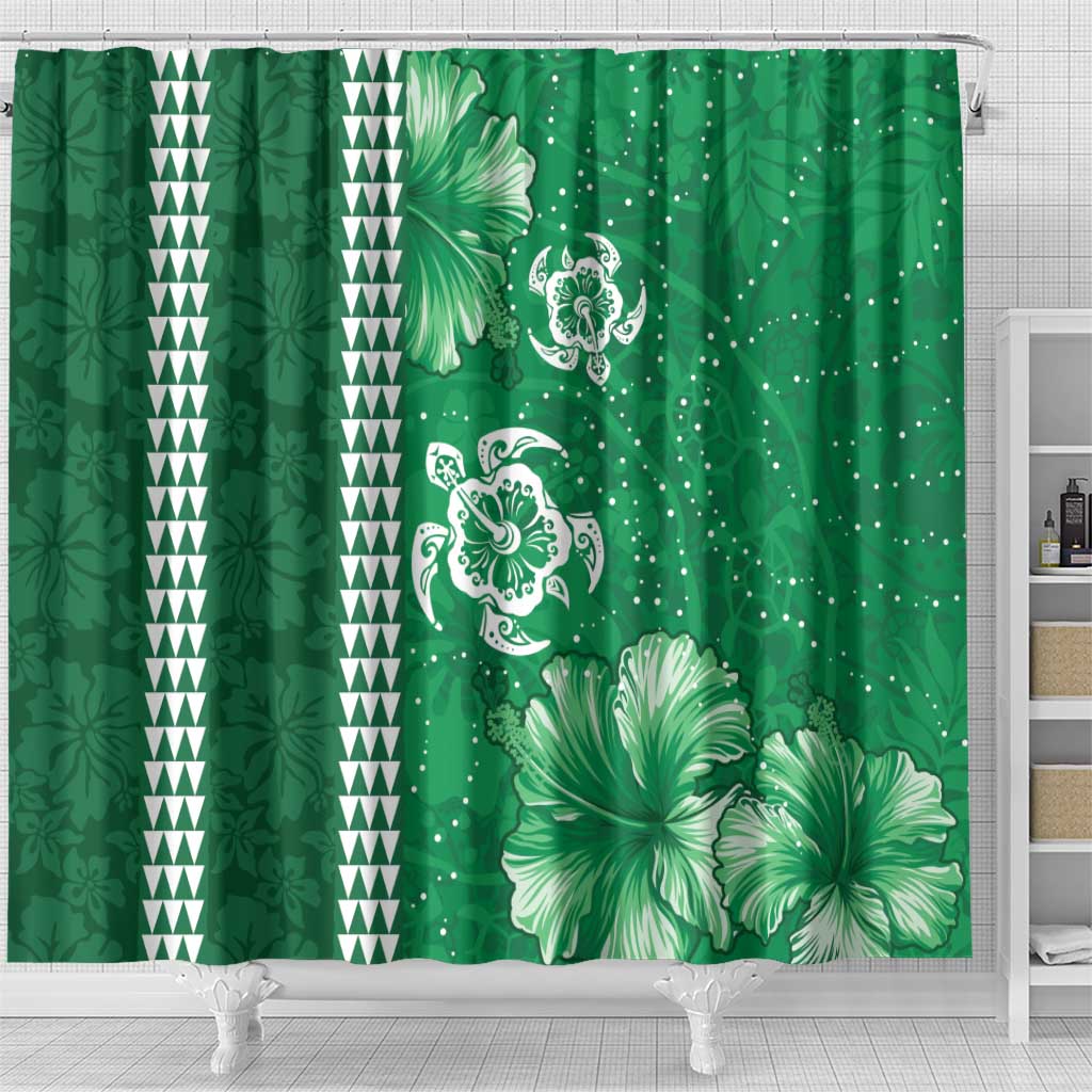 Green Hibiscus Turle Shower Curtain Hawaiian Style Tribal Tapa Pattern LT9 - Polynesian Pride