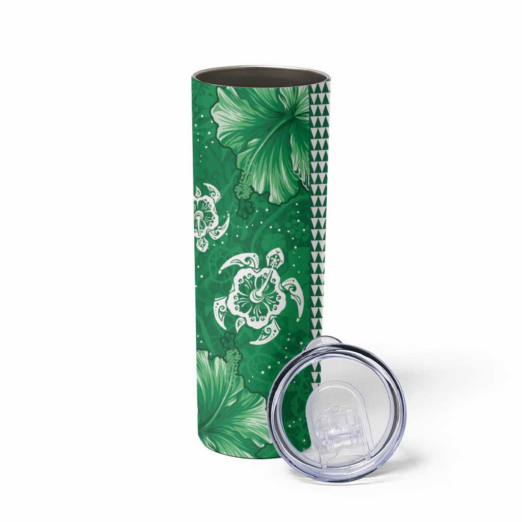 Green Hibiscus Turle Skinny Tumbler Hawaiian Style Tribal Tapa Pattern
