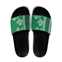 Green Hibiscus Turle Slide Sandals Hawaiian Style Tribal Tapa Pattern - Polynesian Pride