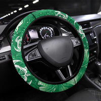 Green Hibiscus Turle Steering Wheel Cover Hawaiian Style Tribal Tapa Pattern
