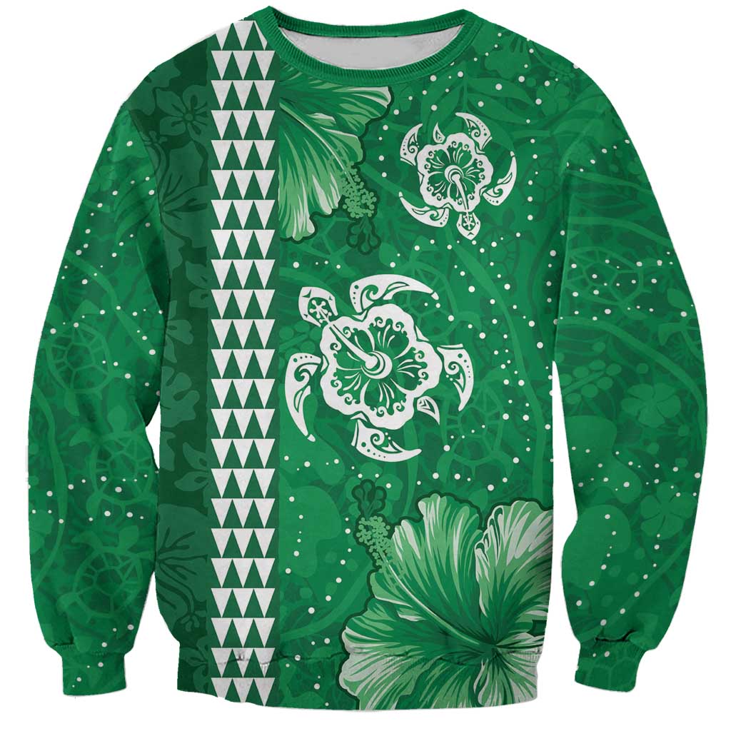 Green Hibiscus Turle Sweatshirt Hawaiian Style Tribal Tapa Pattern