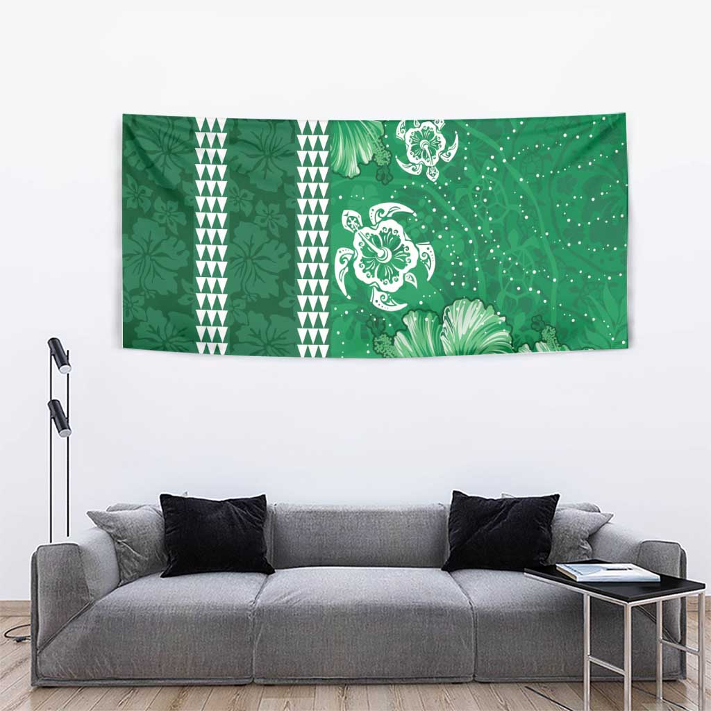 Green Hibiscus Turle Tapestry Hawaiian Style Tribal Tapa Pattern