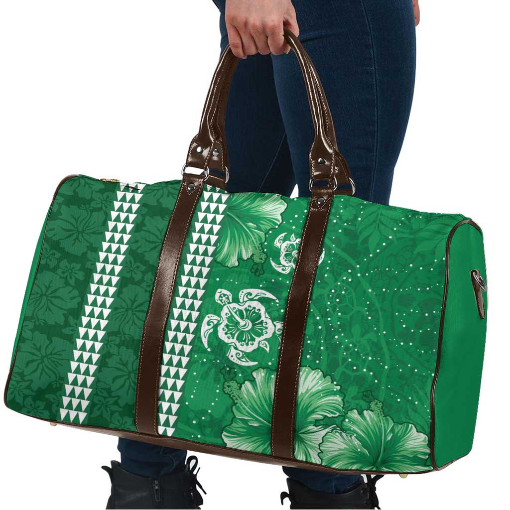 Green Hibiscus Turle Travel Bag Hawaiian Style Tribal Tapa Pattern - Polynesian Pride