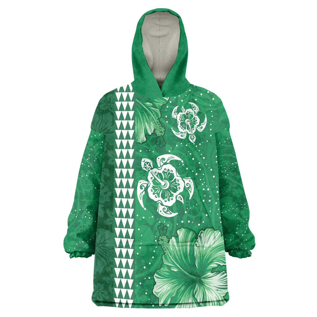 Green Hibiscus Turle Wearable Blanket Hoodie Hawaiian Style Tribal Tapa Pattern LT9 One Size Green - Polynesian Pride