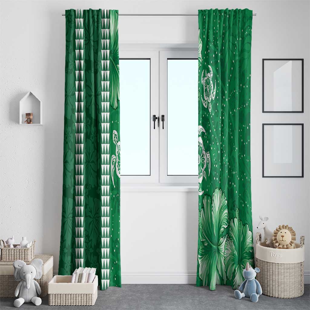 Green Hibiscus Turle Window Curtain Hawaiian Style Tribal Tapa Pattern