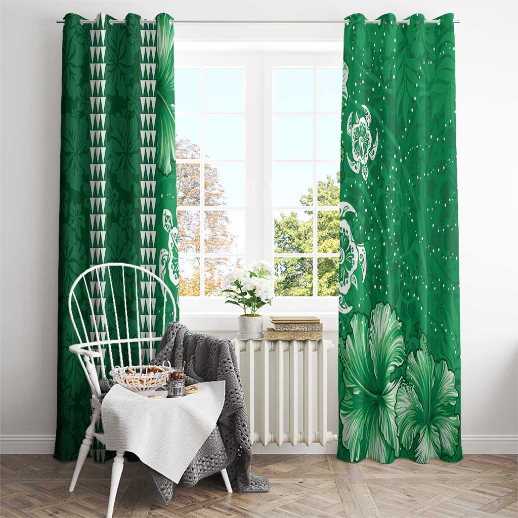 Green Hibiscus Turle Window Curtain Hawaiian Style Tribal Tapa Pattern