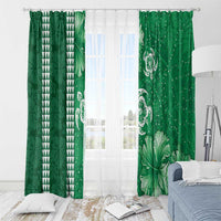 Green Hibiscus Turle Window Curtain Hawaiian Style Tribal Tapa Pattern