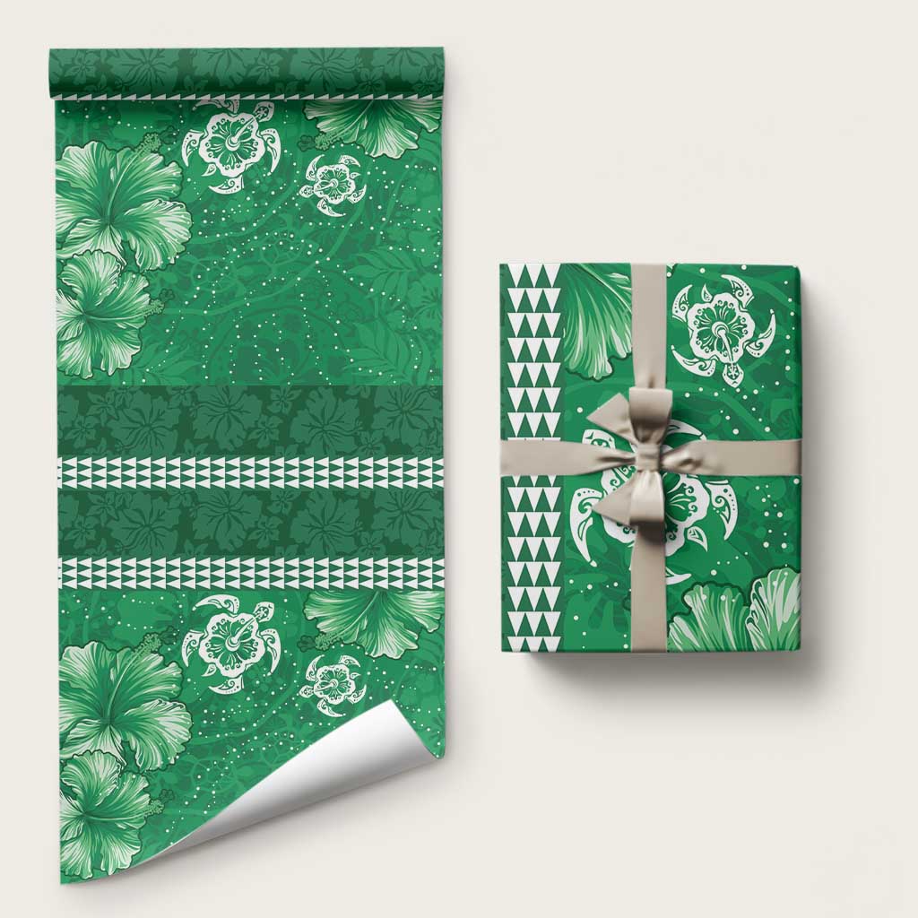 Green Hibiscus Turle Wrapping Paper Hawaiian Style Tribal Tapa Pattern LT9 58" × 23" Green - Polynesian Pride