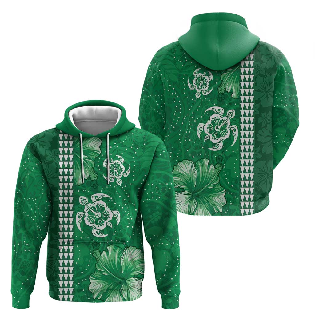 Green Hibiscus Turle Zip Hoodie Hawaiian Style Tribal Tapa Pattern