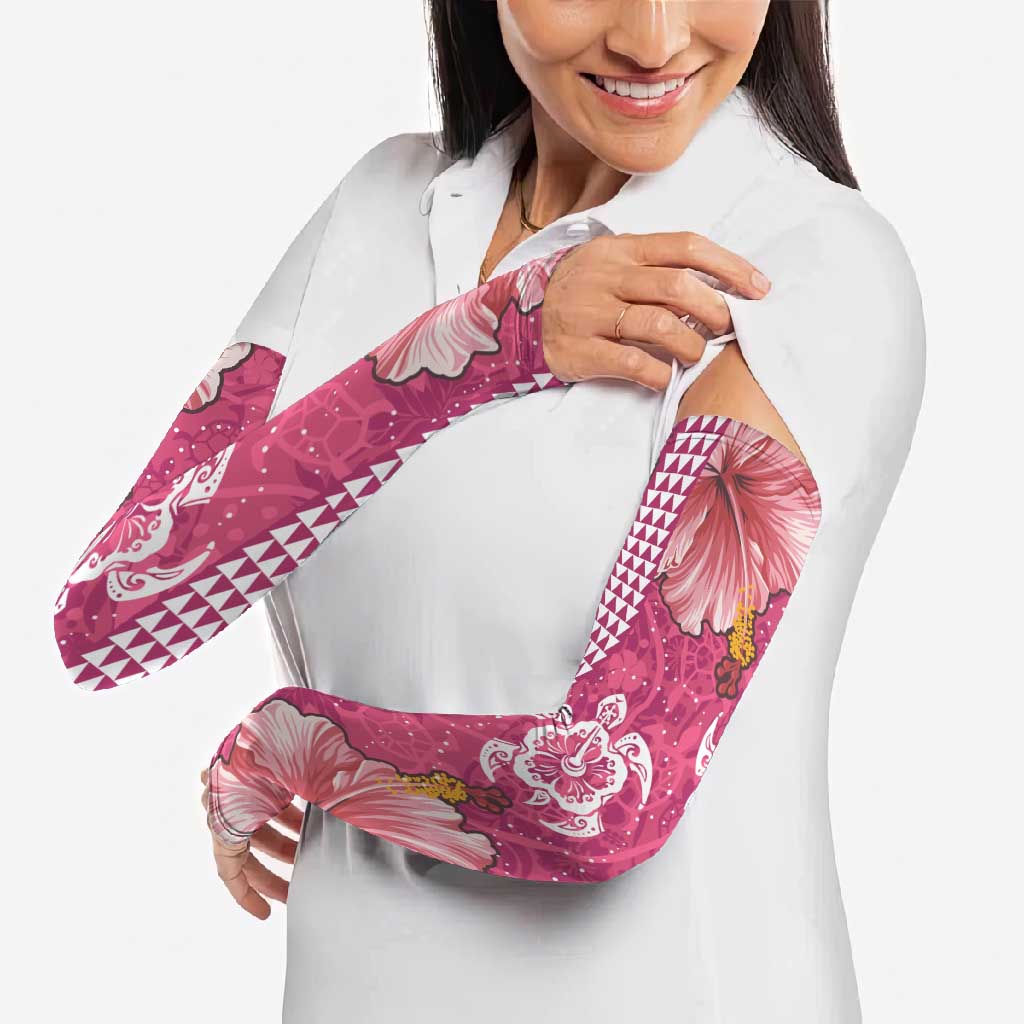 Pink Hibiscus Turle Arm Sleeves Hawaiian Style Tribal Tapa Pattern - Polynesian Pride
