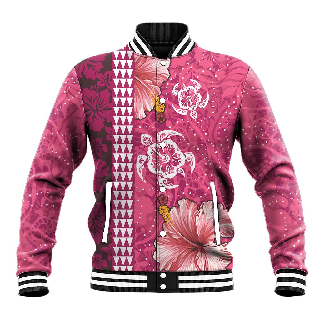 Pink Hibiscus Turle Baseball Jacket Hawaiian Style Tribal Tapa Pattern LT9 Unisex Pink - Polynesian Pride