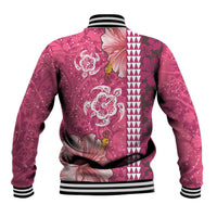 Pink Hibiscus Turle Baseball Jacket Hawaiian Style Tribal Tapa Pattern