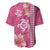 Pink Hibiscus Turle Baseball Jersey Hawaiian Style Tribal Tapa Pattern