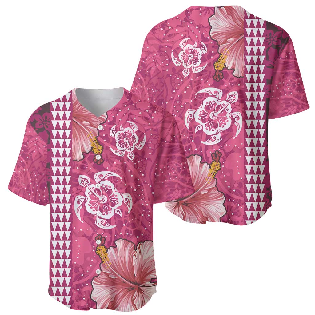 Pink Hibiscus Turle Baseball Jersey Hawaiian Style Tribal Tapa Pattern
