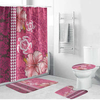 Pink Hibiscus Turle Bathroom Set Hawaiian Style Tribal Tapa Pattern - Polynesian Pride
