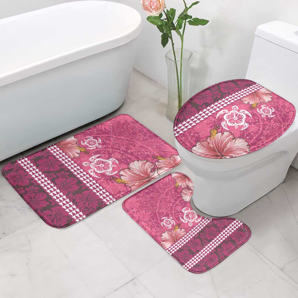 Pink Hibiscus Turle Bathroom Set Hawaiian Style Tribal Tapa Pattern - Polynesian Pride