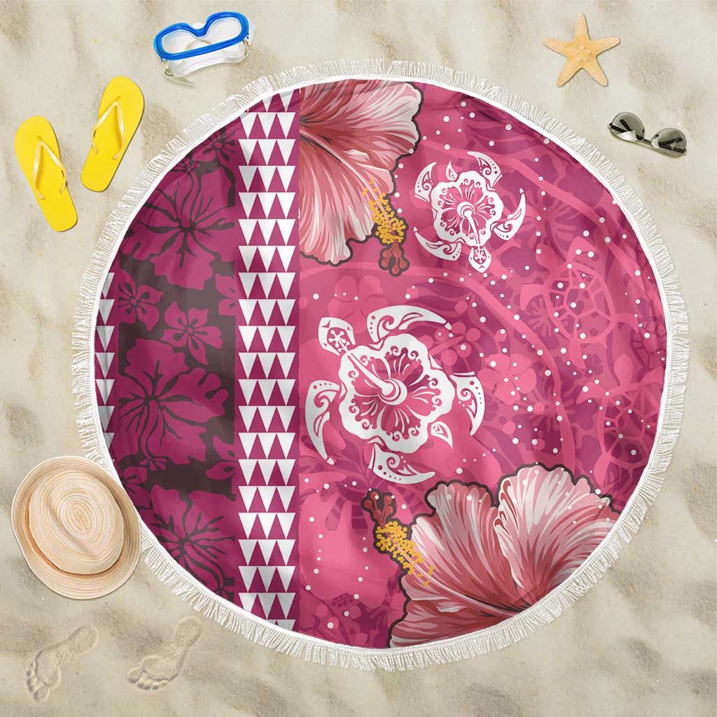 Pink Hibiscus Turle Beach Blanket Hawaiian Style Tribal Tapa Pattern LT9 One Size 150cm Pink - Polynesian Pride