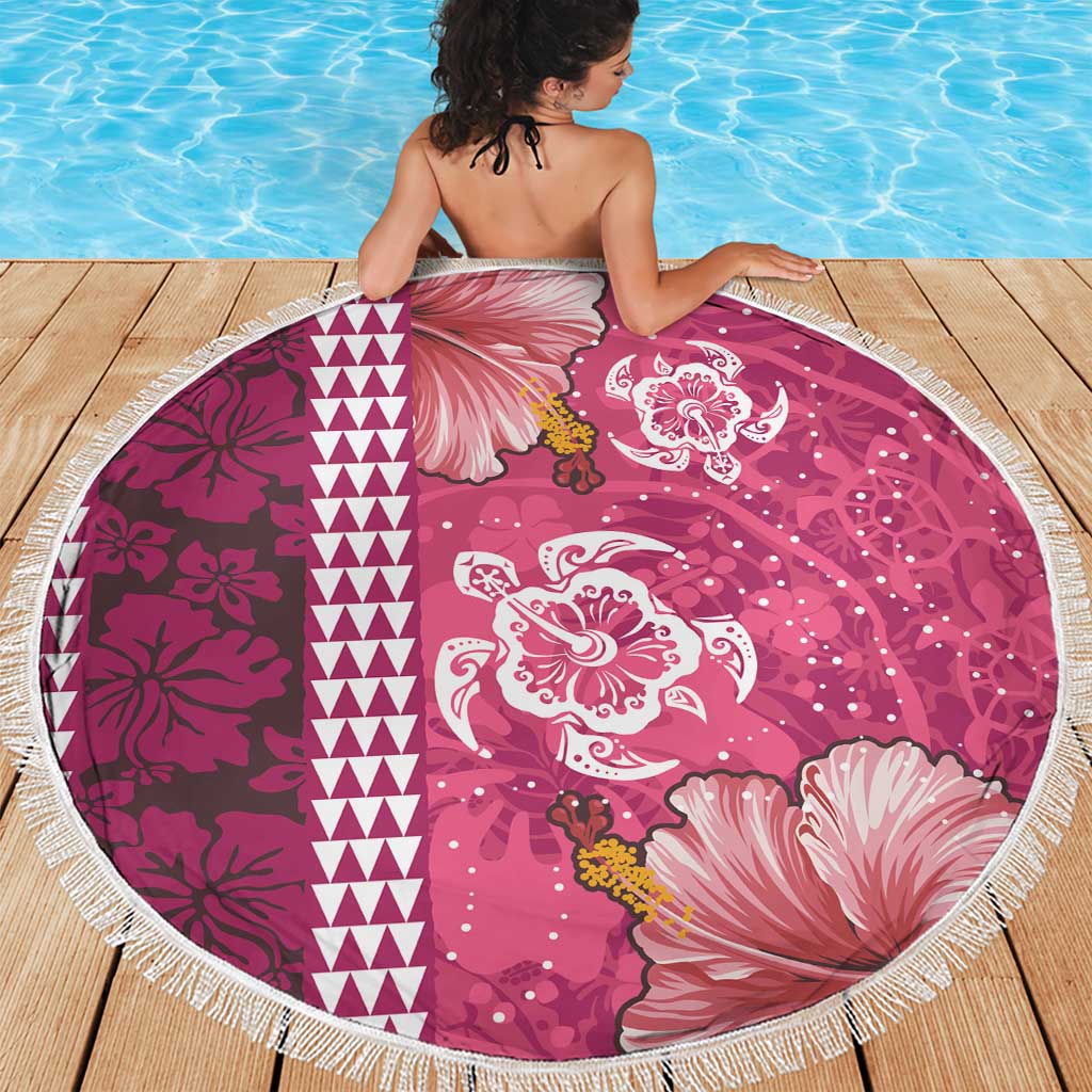 Pink Hibiscus Turle Beach Blanket Hawaiian Style Tribal Tapa Pattern