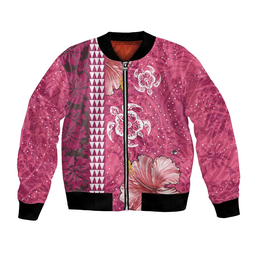Pink Hibiscus Turle Bomber Jacket Hawaiian Style Tribal Tapa Pattern LT9 Unisex Pink - Polynesian Pride