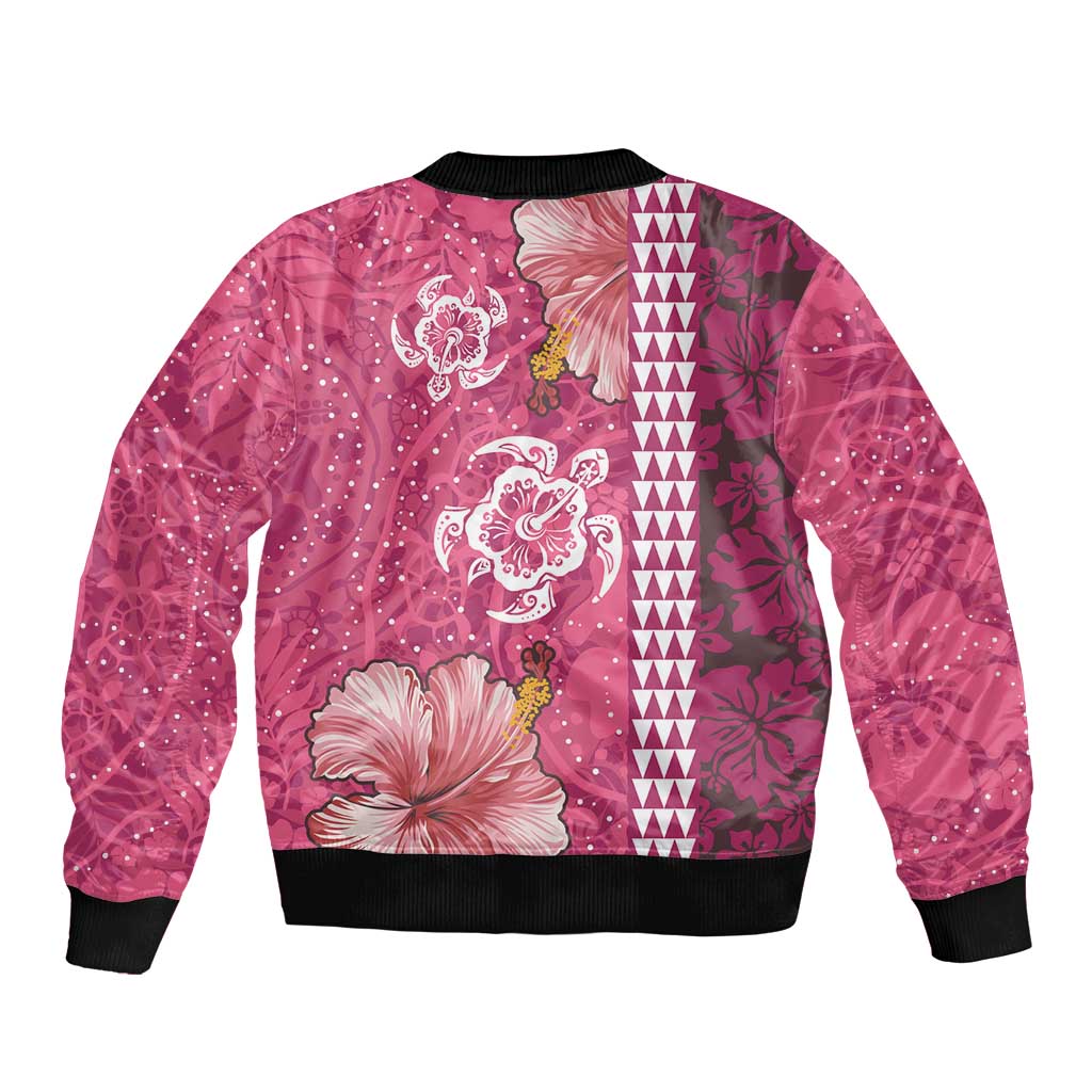 Pink Hibiscus Turle Bomber Jacket Hawaiian Style Tribal Tapa Pattern LT9 - Polynesian Pride