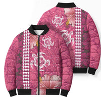 Pink Hibiscus Turle Bomber Puffer Jacket Hawaiian Style Tribal Tapa Pattern - Polynesian Pride