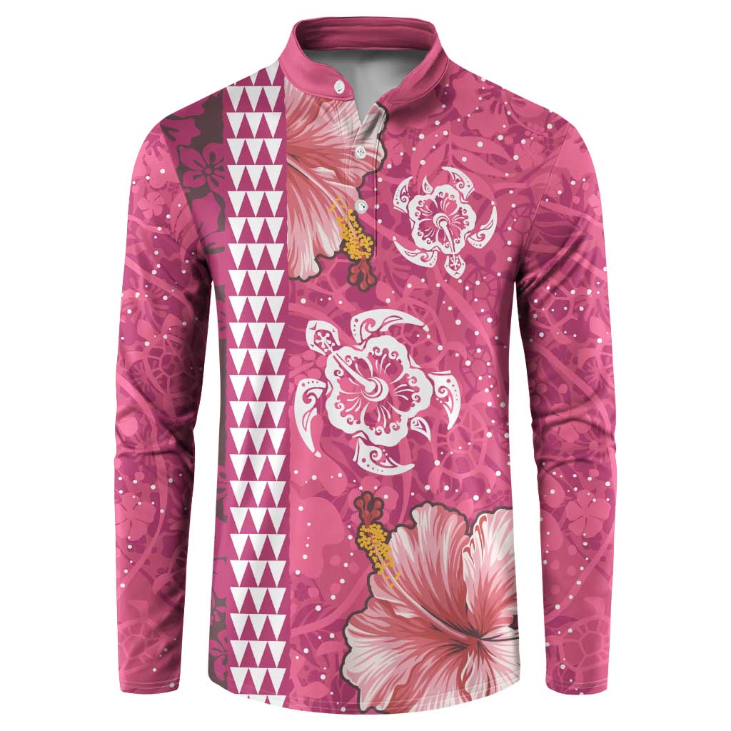 Pink Hibiscus Turle Button Sweatshirt Hawaiian Style Tribal Tapa Pattern