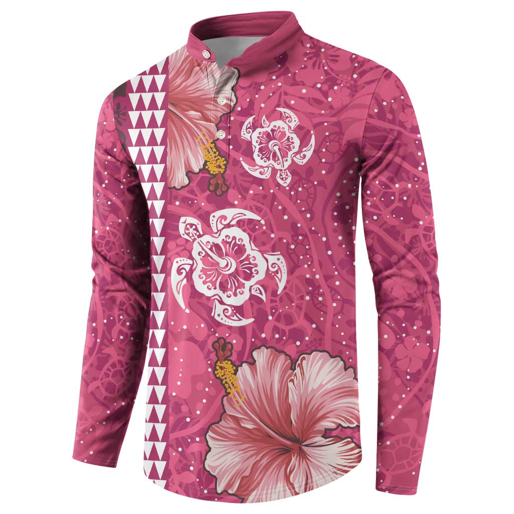 Pink Hibiscus Turle Button Sweatshirt Hawaiian Style Tribal Tapa Pattern