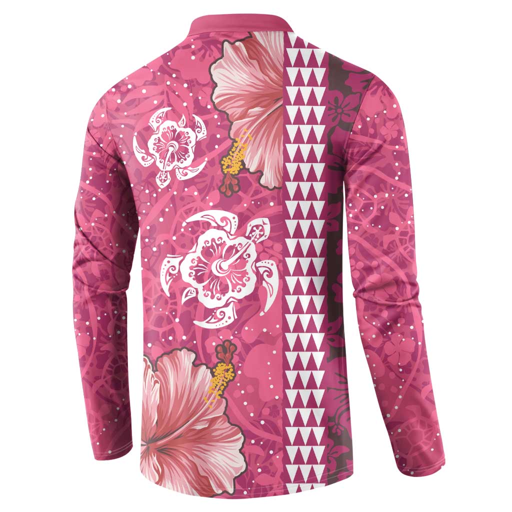 Pink Hibiscus Turle Button Sweatshirt Hawaiian Style Tribal Tapa Pattern